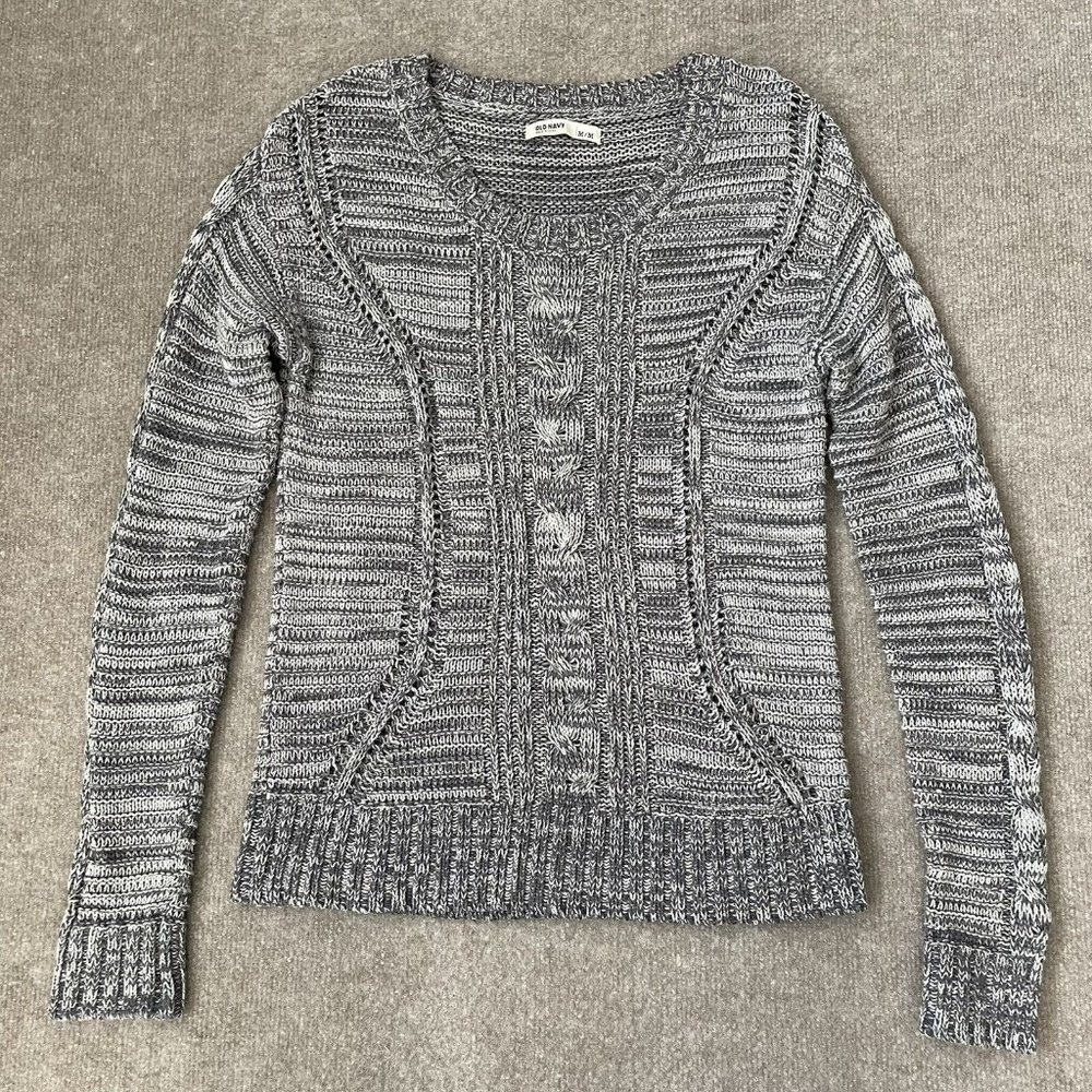 Old Navy Sweater Womens Medium Grey White Lightweight Casual Pullover Knit Top